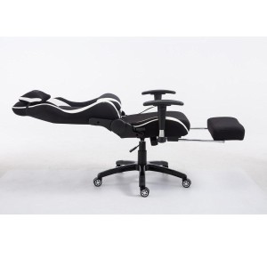 Silla gaming TURBO TELA con reposapiés, reclinable, con cojines, en color negro/blanco