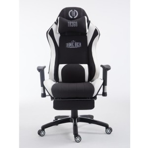 Silla gaming TURBO TELA con reposapiés, reclinable, con cojines, en color negro/blanco