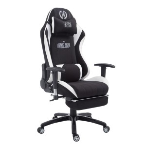 Silla gaming TURBO TELA con reposapiés, reclinable, con cojines, en color negro/blanco