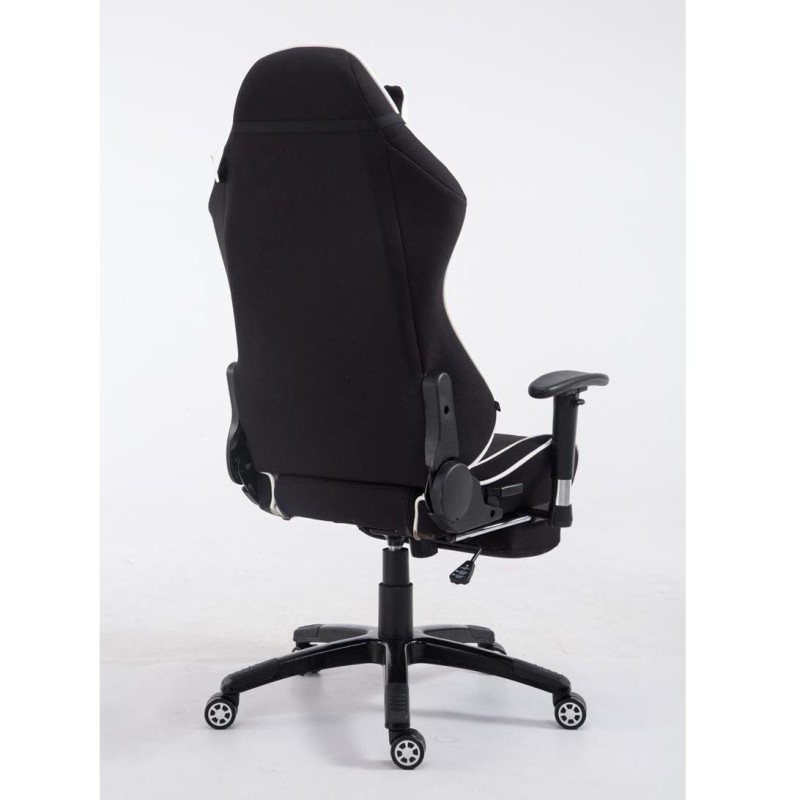 Silla gaming TURBO TELA con reposapiés, reclinable, con cojines, en color negro/blanco