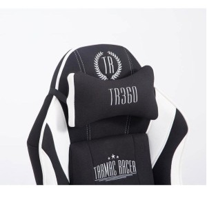 Silla gaming TURBO TELA con reposapiés, reclinable, con cojines, en color negro/blanco