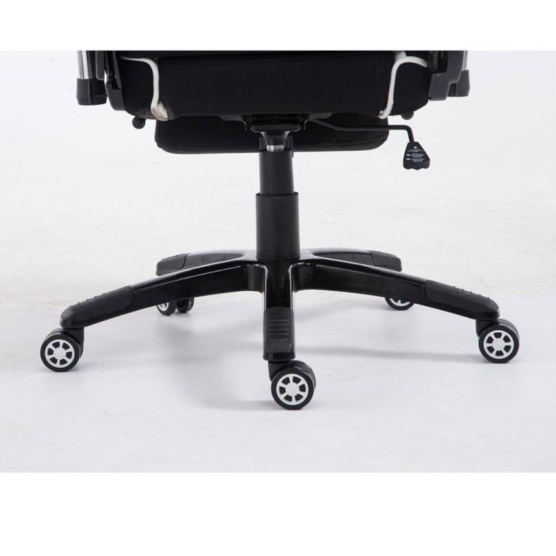 Silla gaming TURBO TELA con reposapiés, reclinable, con cojines, en color negro/blanco