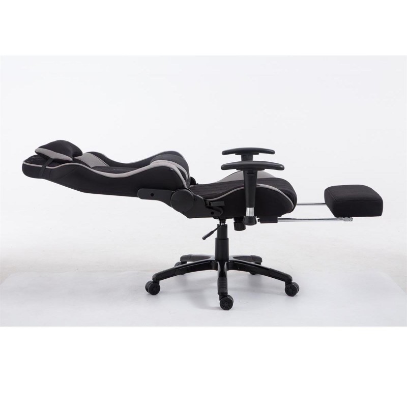 Silla gaming TURBO TELA con reposapiés, reclinable, con cojines, en color negro/blanco