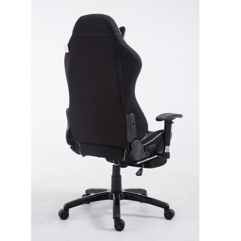 Silla gaming TURBO TELA con reposapiés, reclinable, con cojines, en color negro/blanco