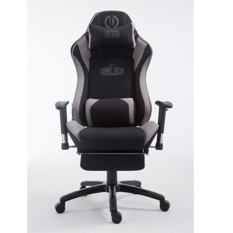 Silla gaming TURBO TELA con reposapiés, reclinable, con cojines, en color negro/blanco