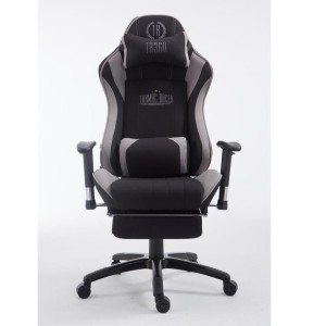 Silla gaming TURBO TELA con reposapiés, reclinable, con cojines, en color negro/blanco