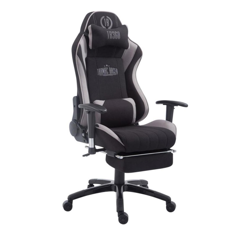 Silla gaming TURBO TELA con reposapiés, reclinable, con cojines, en color negro/blanco