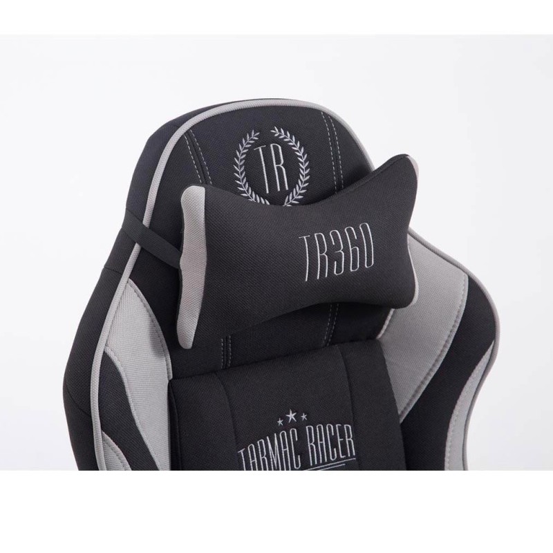 Silla gaming TURBO TELA con reposapiés, reclinable, con cojines, en color negro/blanco