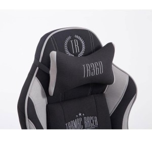 Silla gaming TURBO TELA con reposapiés, reclinable, con cojines, en color negro/blanco