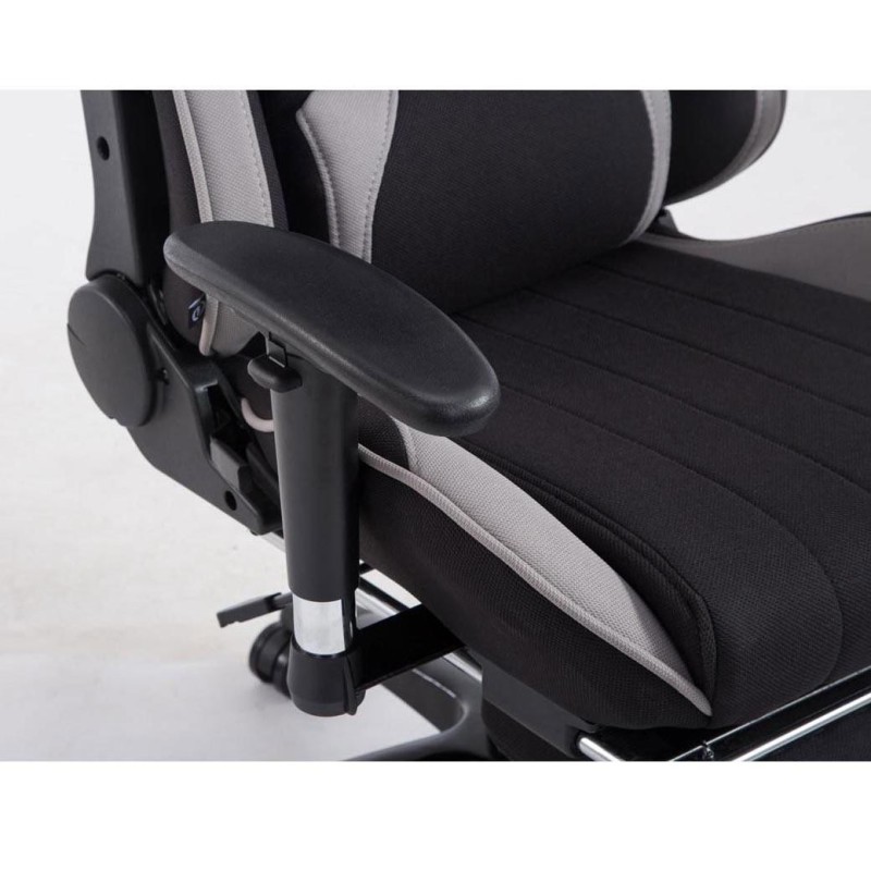 Silla gaming TURBO TELA con reposapiés, reclinable, con cojines, en color negro/blanco