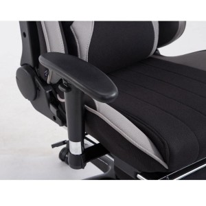 Silla gaming TURBO TELA con reposapiés, reclinable, con cojines, en color negro/blanco
