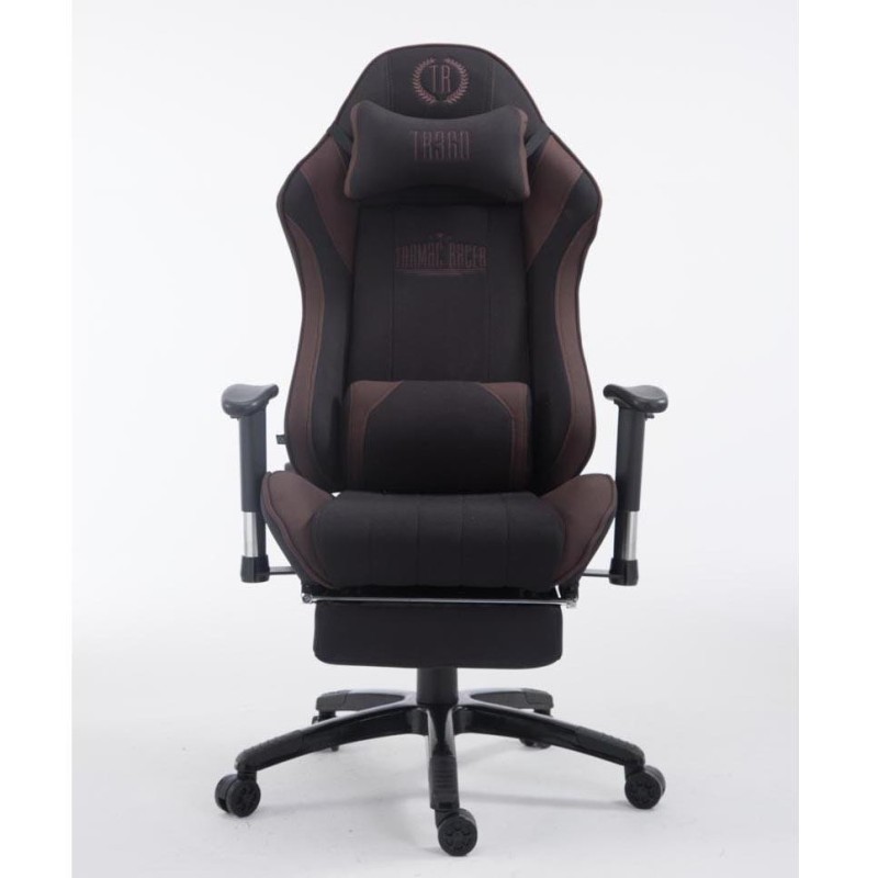 Silla gaming TURBO TELA con reposapiés, reclinable, con cojines, en color negro/blanco