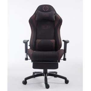 Silla gaming TURBO TELA con reposapiés, reclinable, con cojines, en color negro/blanco