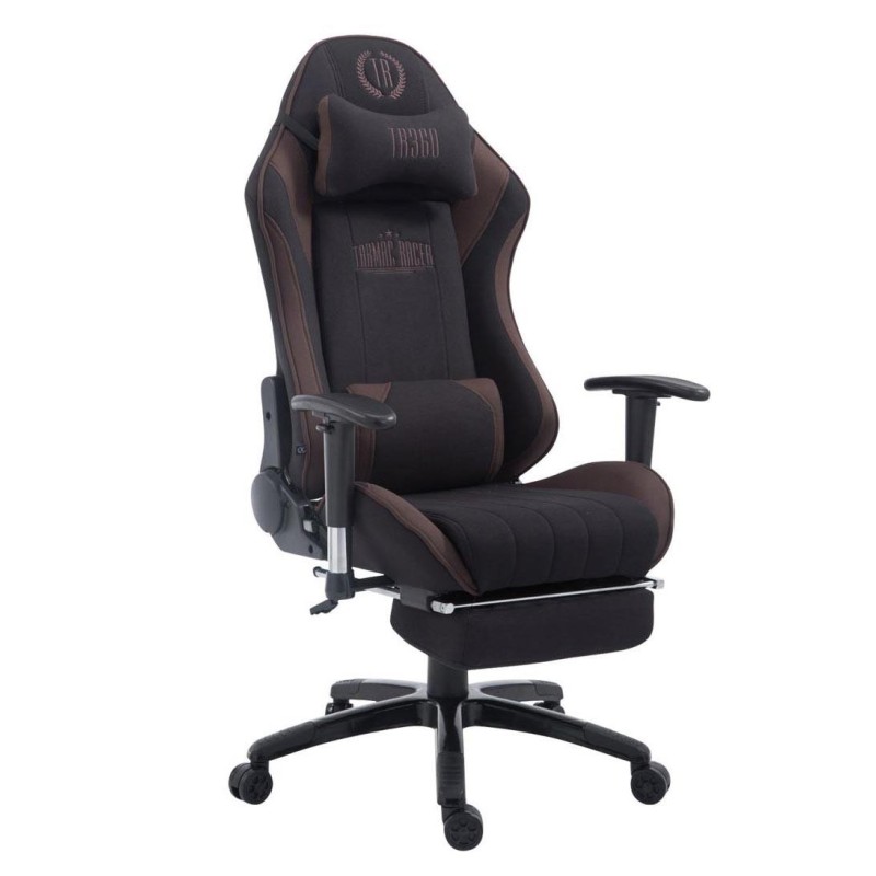 Silla gaming TURBO TELA con reposapiés, reclinable, con cojines, en color negro/blanco