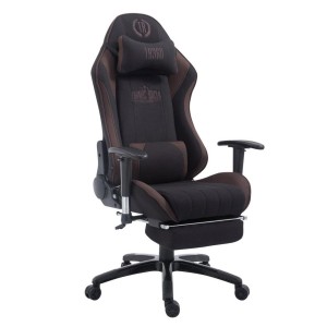 Silla gaming TURBO TELA con reposapiés, reclinable, con cojines, en color negro/blanco