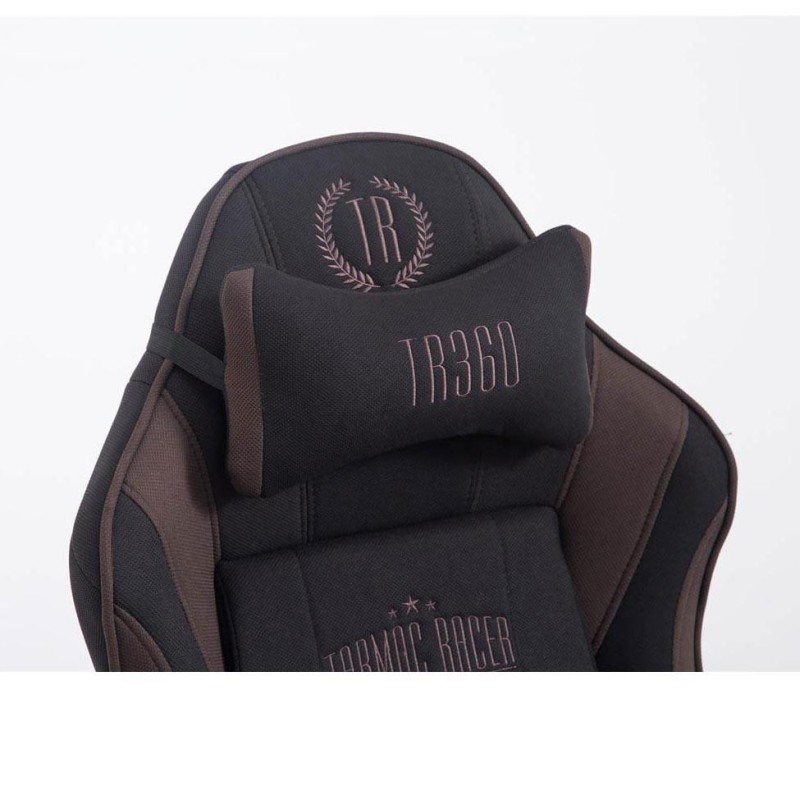 Silla gaming TURBO TELA con reposapiés, reclinable, con cojines, en color negro/blanco
