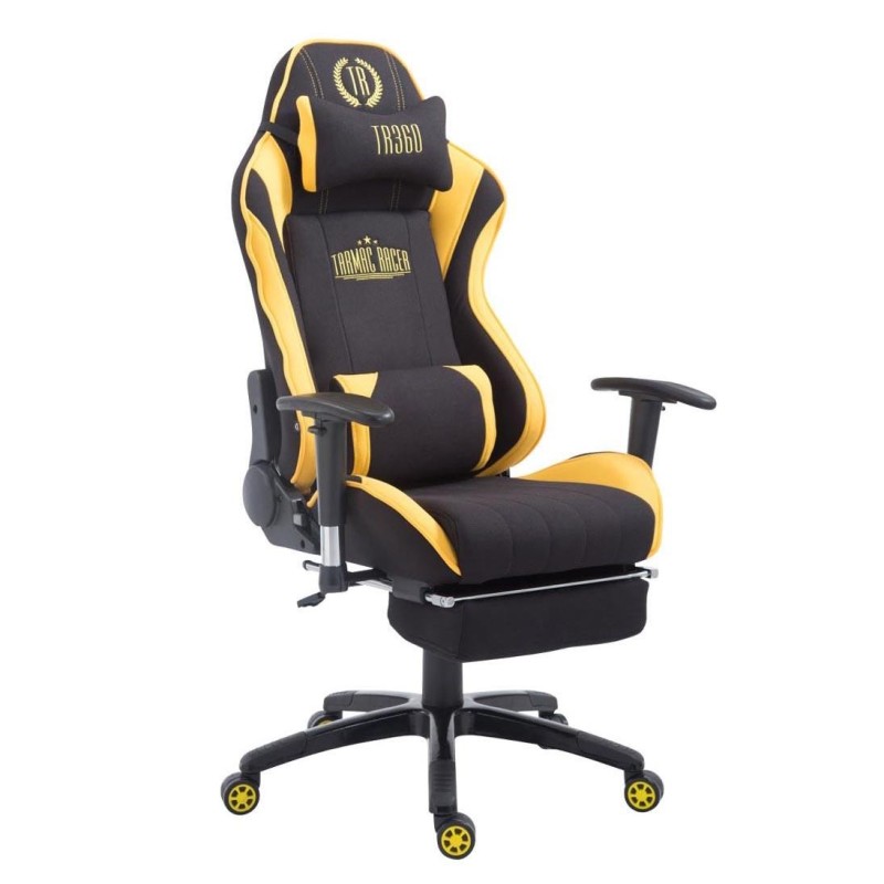 Silla gaming TURBO TELA con reposapiés, reclinable, con cojines, en color negro/blanco