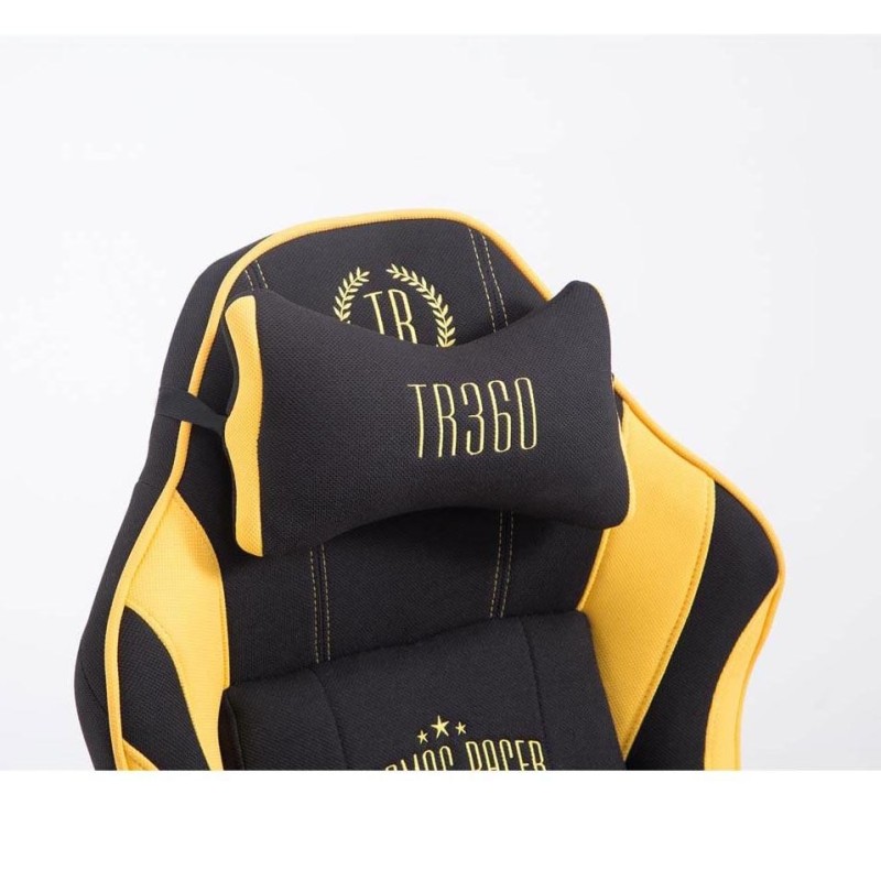 Silla gaming TURBO TELA con reposapiés, reclinable, con cojines, en color negro/blanco