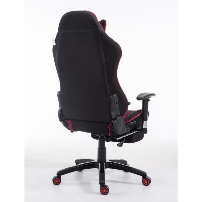 Silla gaming TURBO TELA con reposapiés, reclinable, con cojines, en color negro/blanco