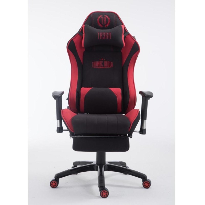 Silla gaming TURBO TELA con reposapiés, reclinable, con cojines, en color negro/blanco