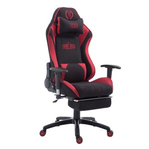 Silla gaming TURBO TELA con reposapiés, reclinable, con cojines, en color negro/blanco