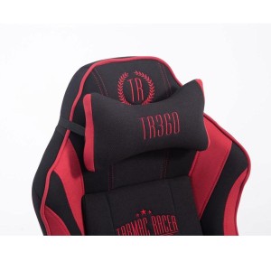 Silla gaming TURBO TELA con reposapiés, reclinable, con cojines, en color negro/blanco