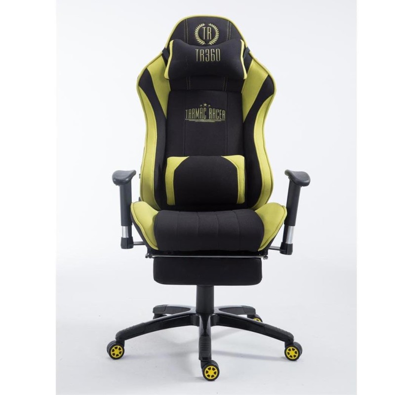 Silla gaming TURBO TELA con reposapiés, reclinable, con cojines, en color negro/blanco