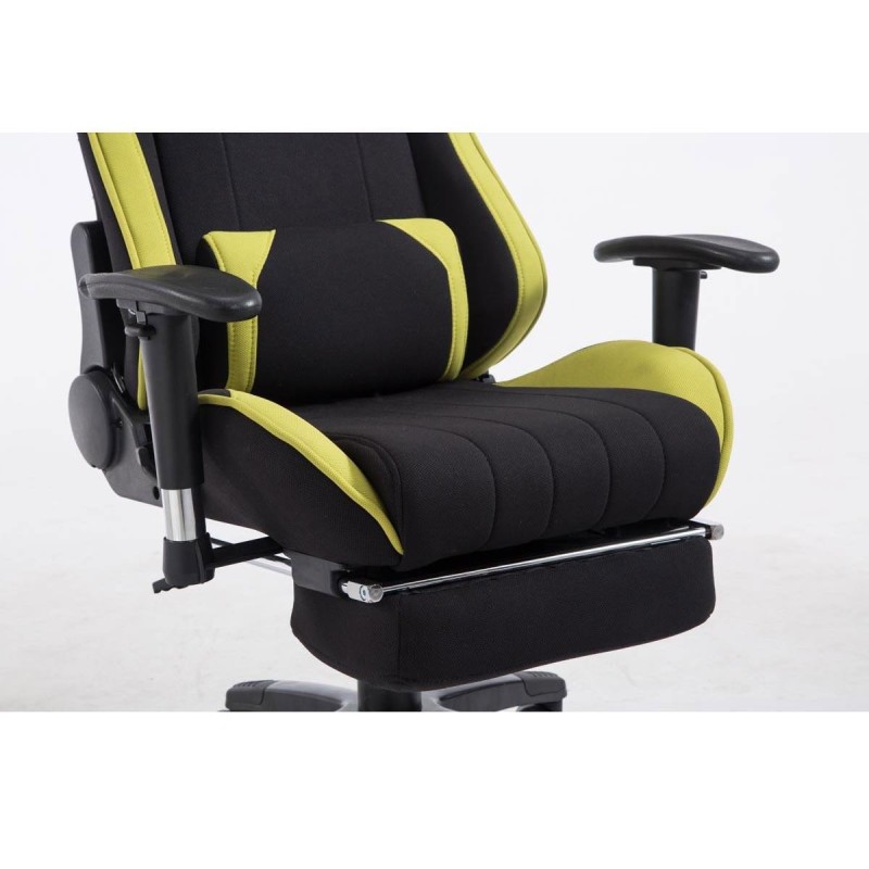 Silla gaming TURBO TELA con reposapiés, reclinable, con cojines, en color negro/blanco