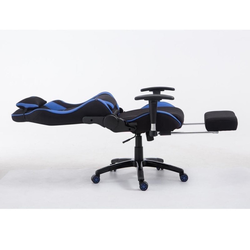 Silla gaming TURBO TELA con reposapiés, reclinable, con cojines, en color negro/blanco