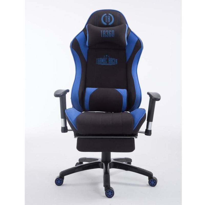 Silla gaming TURBO TELA con reposapiés, reclinable, con cojines, en color negro/blanco