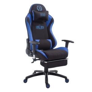Silla gaming TURBO TELA con reposapiés, reclinable, con cojines, en color negro/blanco