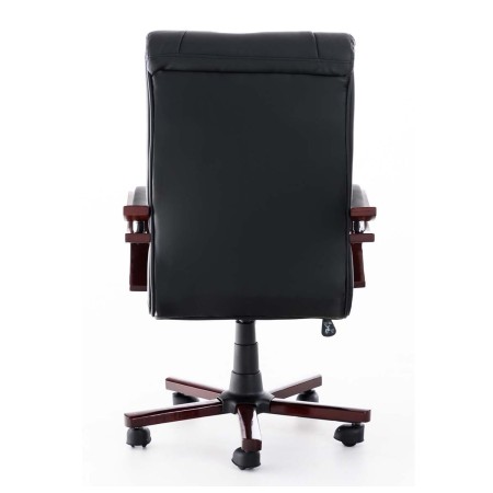 Sillón de oficina MADOR, reposabrazos y base en madera, gran acolchado en piel  negra 2