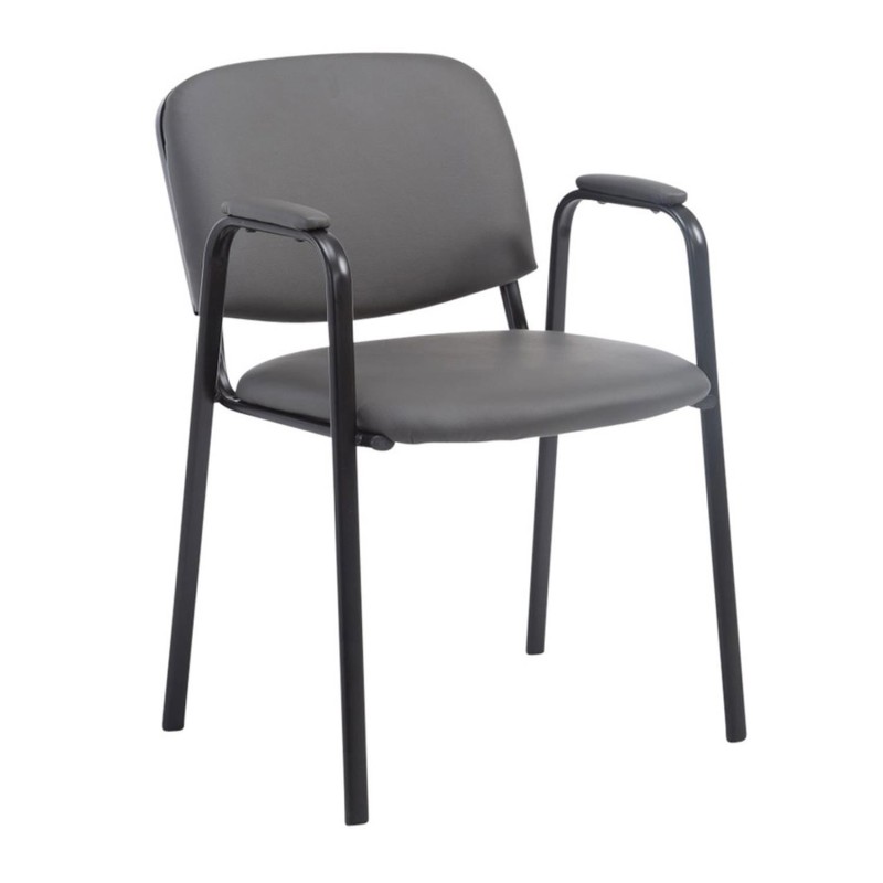 Silla de confidente MOBY PIEL CON BRAZOS, patas negras, color negro