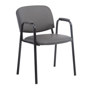 Silla de confidente MOBY PIEL CON BRAZOS, patas negras, color negro