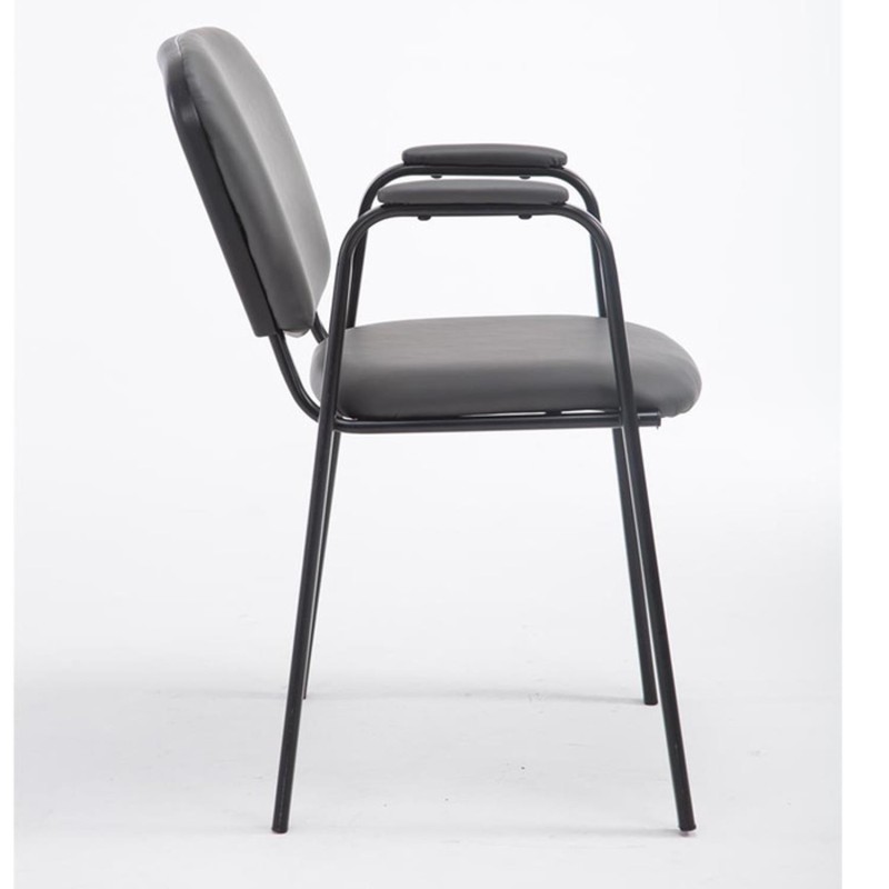 Silla de confidente MOBY PIEL CON BRAZOS, patas negras, color negro