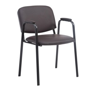 Silla de confidente MOBY PIEL CON BRAZOS, patas negras, color negro