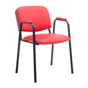 Silla de confidente MOBY PIEL CON BRAZOS, patas negras, color negro