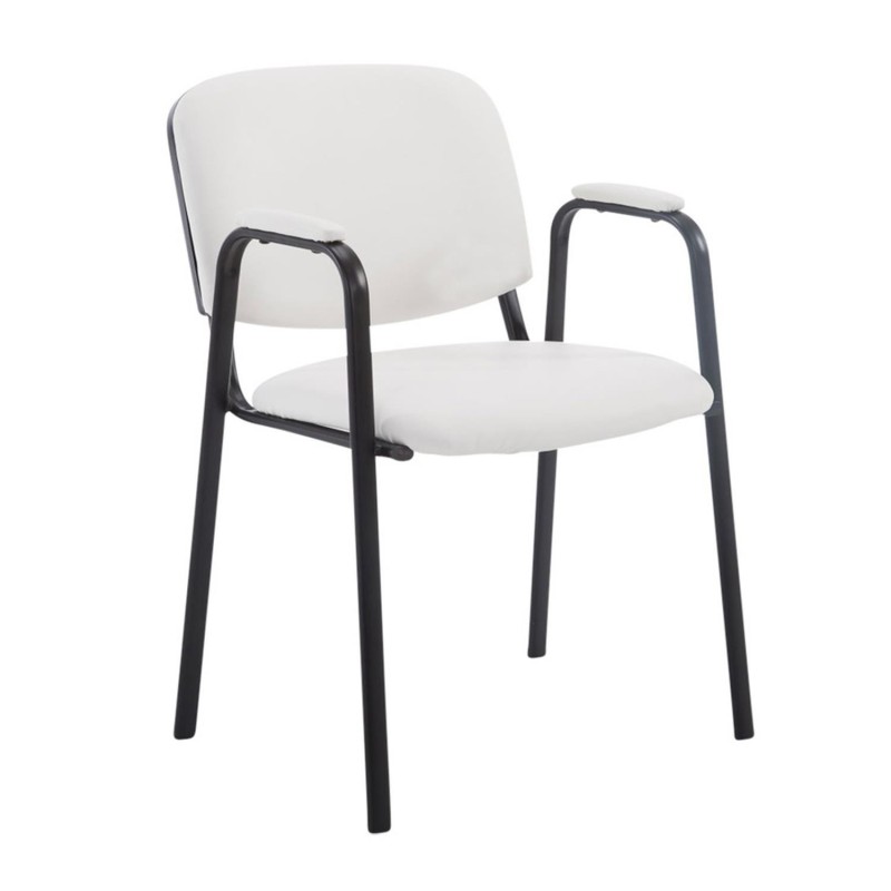 Silla de confidente MOBY PIEL CON BRAZOS, patas negras, color negro