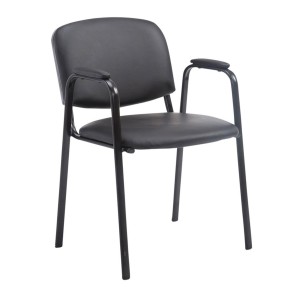 Silla de confidente MOBY PIEL CON BRAZOS, patas negras, color negro