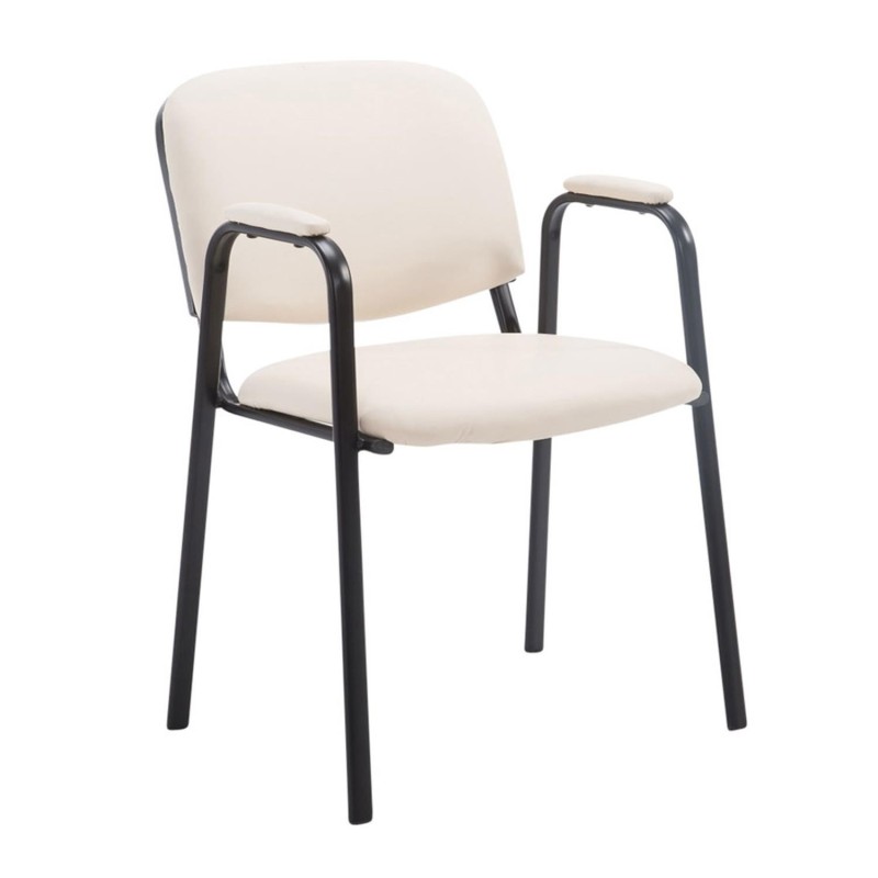 Silla de confidente MOBY PIEL CON BRAZOS, patas negras, color negro