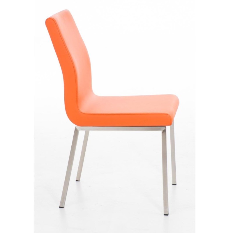 Silla de Confidente COLOMO, de acero inoxidable y tapizada en piel color negro