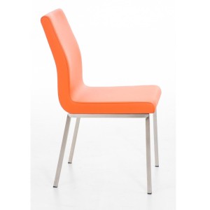 Silla de Confidente COLOMO, de acero inoxidable y tapizada en piel color negro