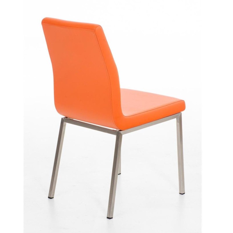 Silla de Confidente COLOMO, de acero inoxidable y tapizada en piel color negro