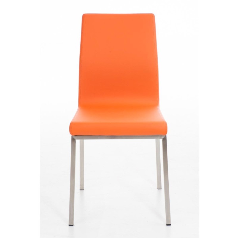 Silla de Confidente COLOMO, de acero inoxidable y tapizada en piel color negro