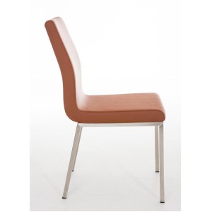 Silla de Confidente COLOMO, de acero inoxidable y tapizada en piel color negro