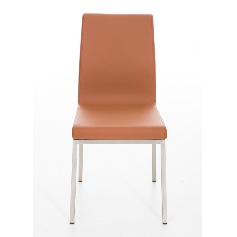 Silla de Confidente COLOMO, de acero inoxidable y tapizada en piel color negro