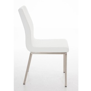 Silla de Confidente COLOMO, de acero inoxidable y tapizada en piel color negro