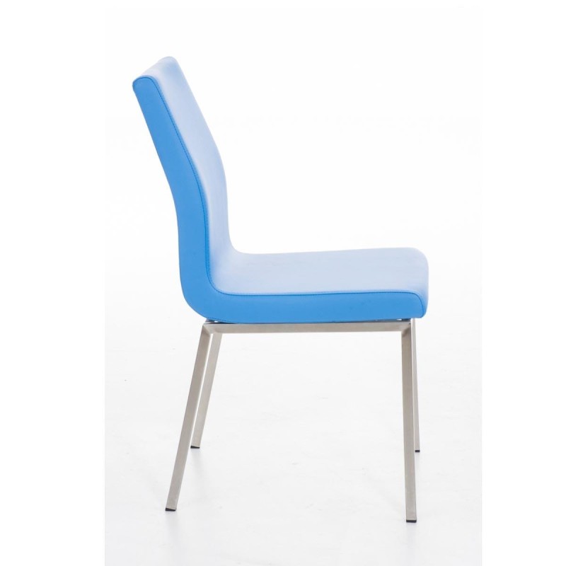 Silla de Confidente COLOMO, de acero inoxidable y tapizada en piel color negro