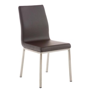 Silla de Confidente COLOMO, de acero inoxidable y tapizada en piel color negro