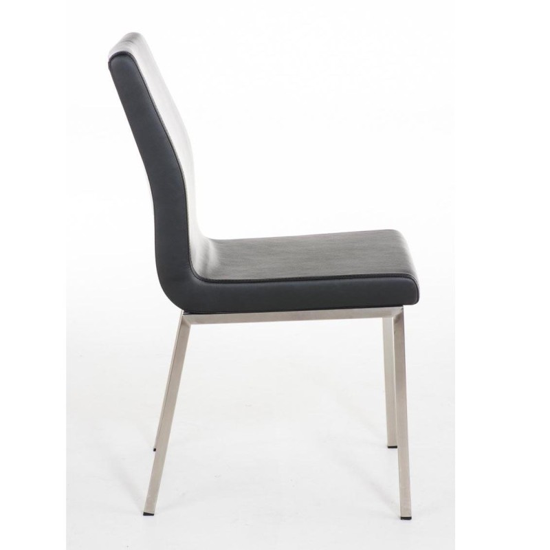 Silla de Confidente COLOMO, de acero inoxidable y tapizada en piel color negro